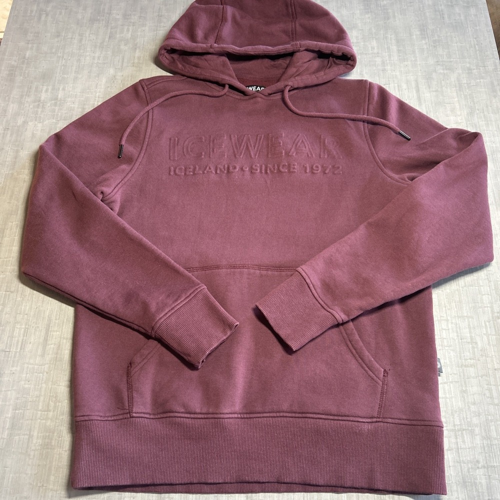Icewear Iceland Hoodie Mens Small Maroon Sweatshirt Kangaroo Pocket Logo Hiking